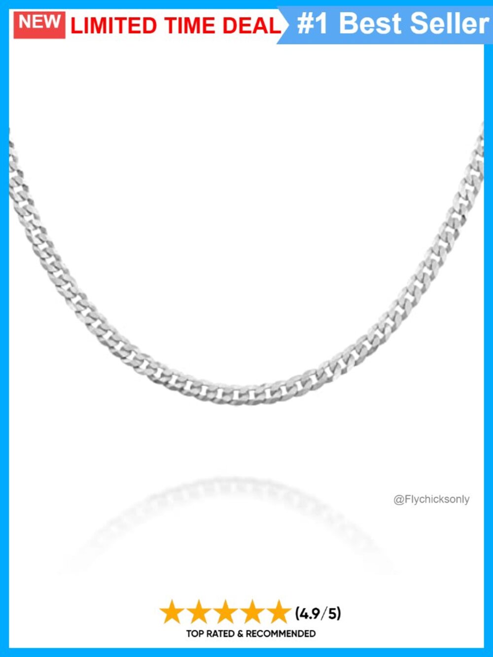 Italian Sterling Silver Curb Chain Necklace 20 Inch 3mm